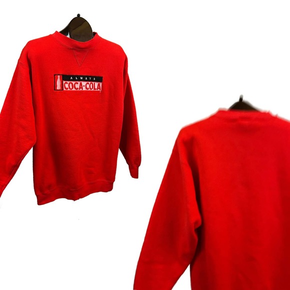 1990s Red Coca Cola Spellout V Stitch Sweatshirt USA Made / Women’s Medium * - Picture 3 of 4